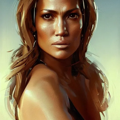 Image similar to “ portrait of jennifer lopez by greg rutkowski, young, attractive, highly detailed portrait, scifi, digital painting, artstation, concept art, smooth, sharp foccus ilustration, artstation hq ”