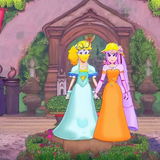 Image similar to photograph of the lesbian wedding of princess peach and zelda circa 2 0 1 8