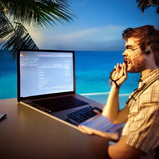 Image similar to a programmer dreaming about vacation