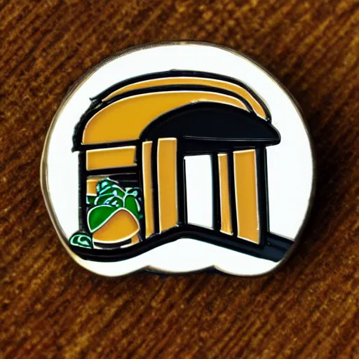 Image similar to minimalistic enamel pin of a kebab, retro design