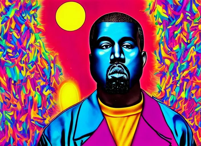 Image similar to kanye west goes and a kanye quest to find hidden treasure, an ultrafine detailed painting by lisa frank, trending on deviantart, pop surrealism, lowbrow, colorful