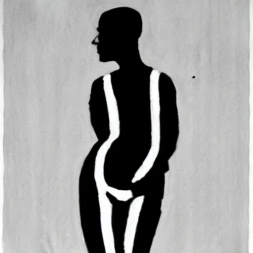 Image similar to symmetry!! black and white silhouette drawing of a full body person standing, on white background by stanhope forbes, centered, clean image