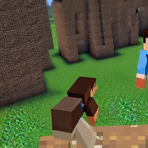 Prompt: Screenshot from Minecraft, Keanu Reeves looks like Steve from Minecraft