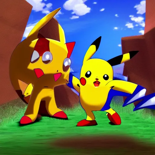 Prompt: pikachu and sonic evolving in the FEZ videogame, beautfiful, high quality, 4k