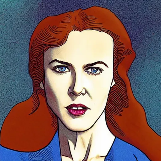 Image similar to “ nicole kidman retro minimalist portrait by jean giraud, moebius starwatcher comic, 8 k ”