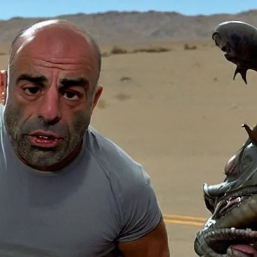 Image similar to joe rogan heroically saving an alien from area 5 1 while being chased by the cia protecting his rights