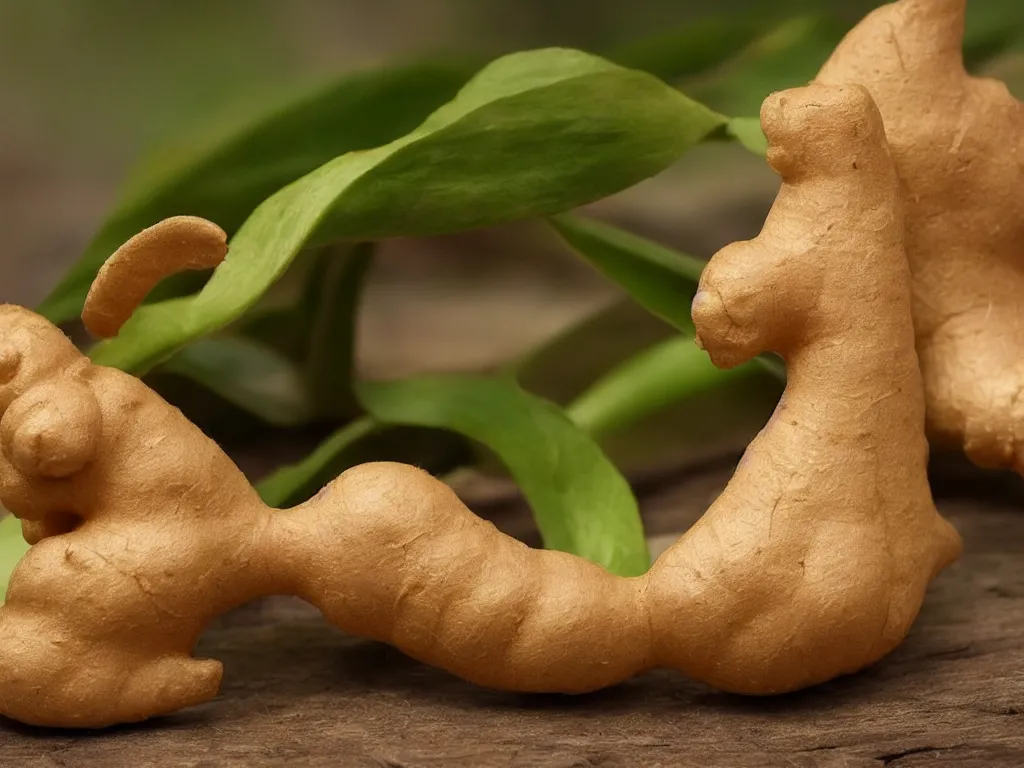 Prompt: a ginger root in the shape of a mule, hyperrealistic