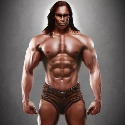 Image similar to potrait of muscular Tarzan , high detail and Photorealistic, award winning photo