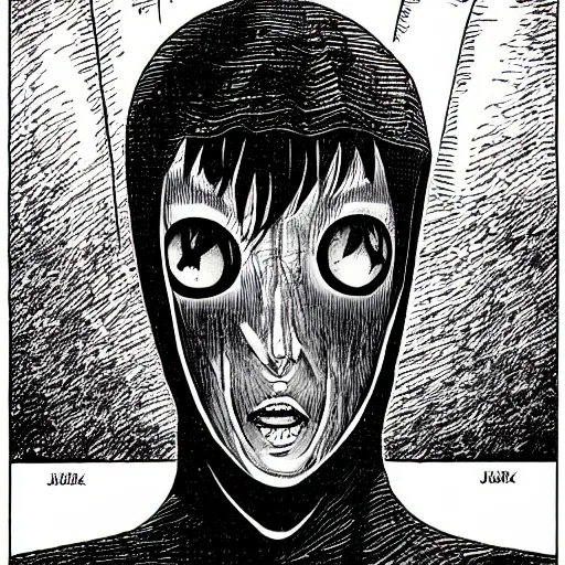 Image similar to hooded man, junji ito,