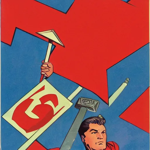 Prompt: soviet superman with hammer and sickle