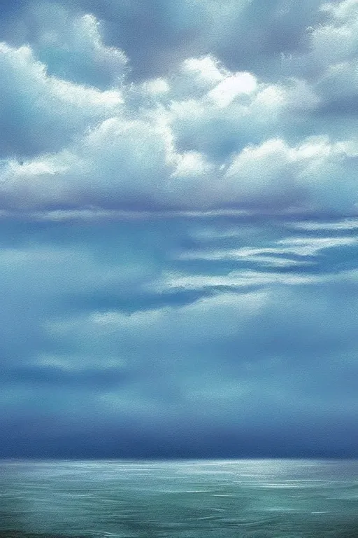 Image similar to digital painting detailed serene ocean mist candy cloudy sky by Cliff Childs