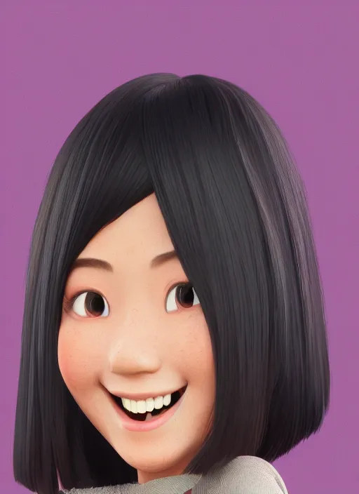 Prompt: a cute asian girl smiling, flowing hair in the style of pixar animation, full body shot, viewed from bellow, award winning, hyper detailed, studio lighting, artstation, octane renderer, unreal engine