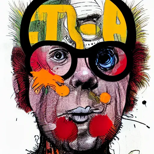 Image similar to Graphic Illustration, Creative Design, Future man, Biopunk, Full Body Portrait, Character Design, by Ralph Steadman, Francis Bacon, Hunter S Thompson