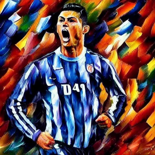 Prompt: oil painting of cristiano ronaldo screaming by leonid afremov