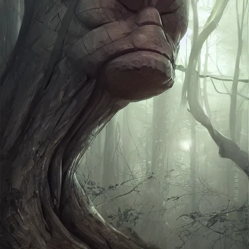 Image similar to A very detailed large wooden golem creature protecting the forest, Charlie Bowater art style, digital fantasy portrait