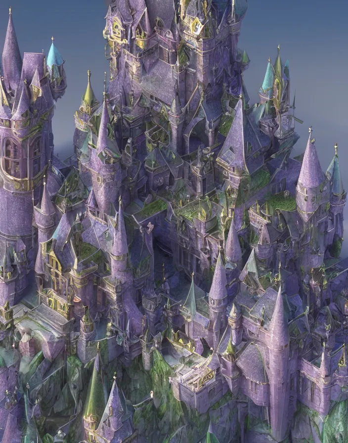 Image similar to crystal magical castle, 3d render, octane render, photorealistic highly detailed aesthetic