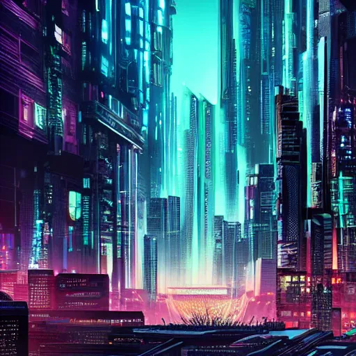 Prompt: cyberpunk utopia city at night