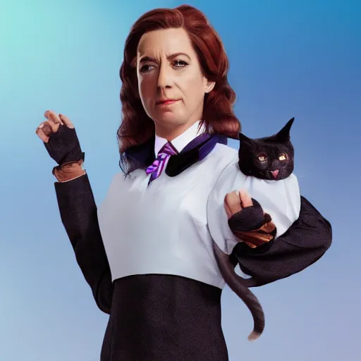 Image similar to Film still of female Saul Goodman wearing a cat maid suit, trending on artstation, artstationHD, artstationHQ