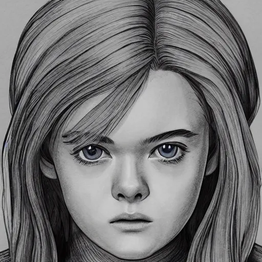 Prompt: professional painting of Elle Fanning in the style of Akira Toriyama, head and shoulders portrait, symmetrical facial features, smooth, sharp focus, illustration, intricate, stormy weather, extremely detailed masterpiece,