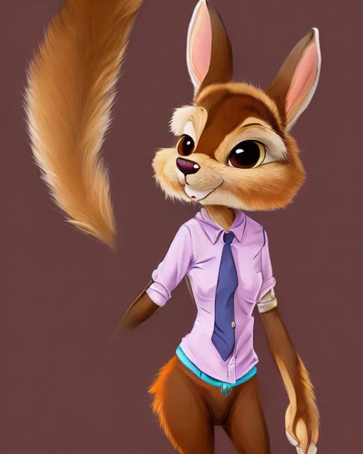 Image similar to digital painting full body of anthropomorphic furry female rabbit, brown fur, in style of zootopia, female fursona, furry, furaffinity, 4 k, deviantart, furry art, fursona art, rabbit fursona, female, cute detailed feminine face,