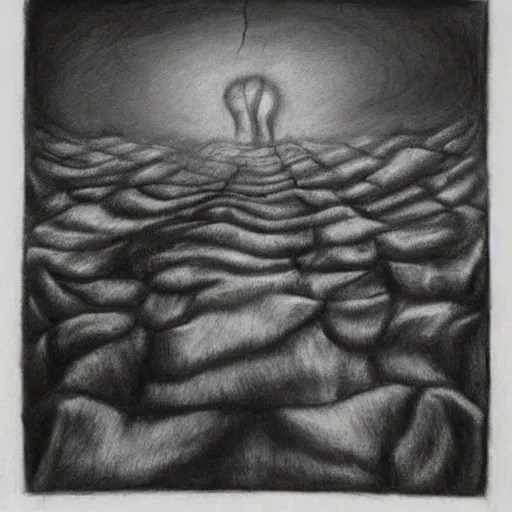 Image similar to surrealism charcoal drawing of the end of the world., horror,