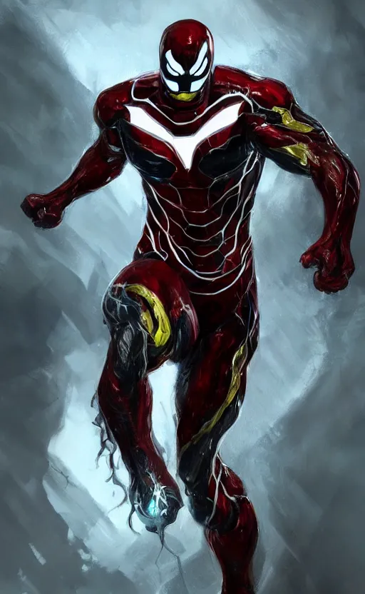 Image similar to venom as ironman, dynamic lighting, photorealistic fantasy concept art, trending on art station, stunning visuals, terrifying, creative, cinematic