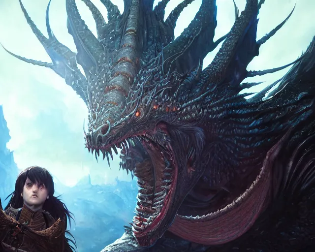 Image similar to highly detailed portrait of a fantasy dragon, in dragon ’ s dogma : dark arisen, stephen bliss, unreal engine, fantasy art by greg rutkowski, loish, rhads, ferdinand knab, makoto shinkai and lois van baarle, ilya kuvshinov, rossdraws, tom bagshaw, global illumination, radiant light, detailed and intricate environment