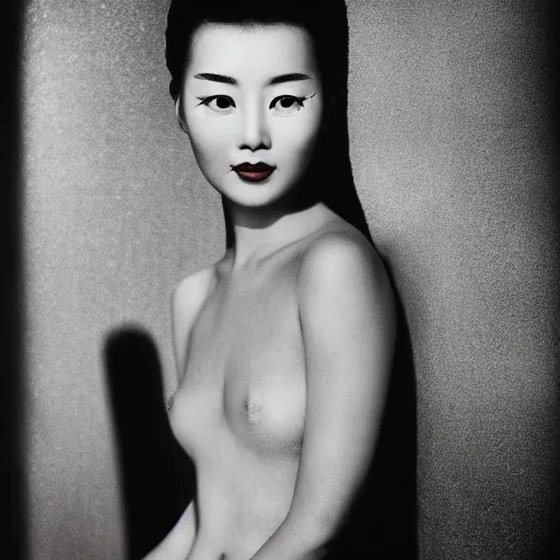 Prompt: photo portrait of chinese beauty by Angus McBean by Mark Mann by Richard Avedon, colorful, sharpen, 4k, 85mm, award winning