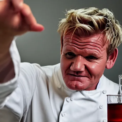 Prompt: gordon ramsay performing chemistry experiments in the lab