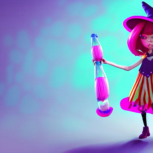 Prompt: candypunk young witch, character design, high quality digital art, render, octane, redshift, volumetric lighting, oled