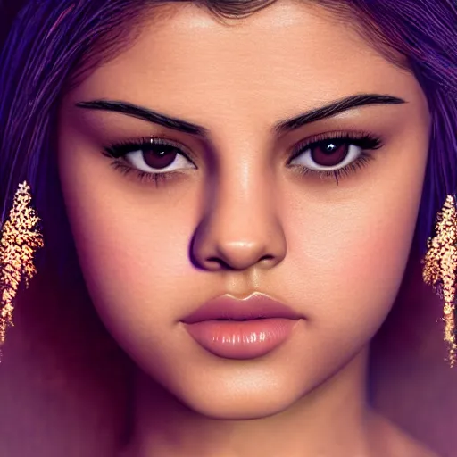 Prompt: selena gomez wearing assamese mekhela, background: assam tea garden, clear makeup, clean hair, dry skin, clear skin, airbrushed, bright eye makeup, beautiful feminine body, photo by mario testino, 8k octane render, ray traced, cinematic, hyper detailed, micro details, insanely detailed, trending on artstation, concept art