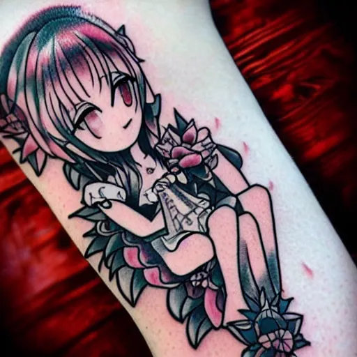 Image similar to chibi anime kawaii tattoo cute vhibi anime girl tattoo