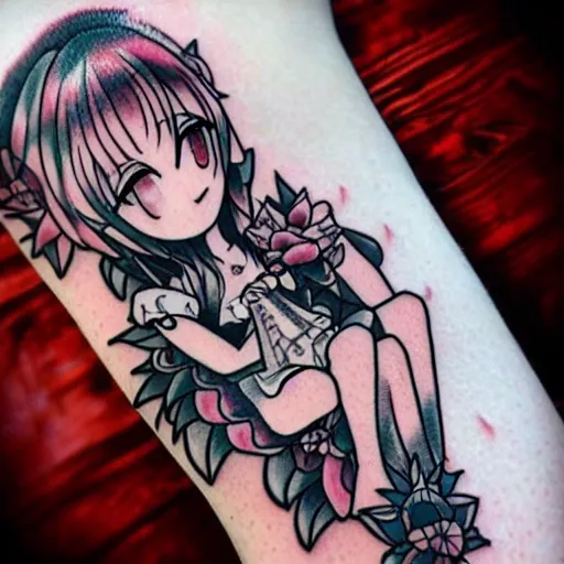 anime girl with tattoo