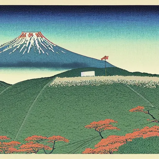 Image similar to tent on a mountian, kawase hasui