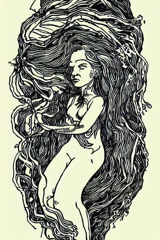 Image similar to portrait of a mermaid in kelp by MCBESS, 2 colour print