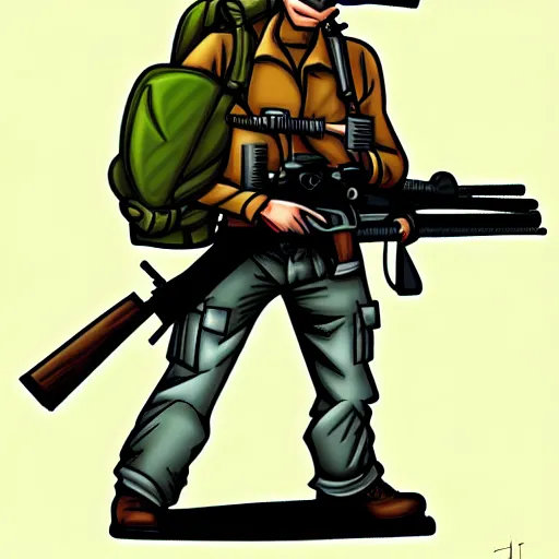 Image similar to sniper nerd dork geek, illustrated, detailed