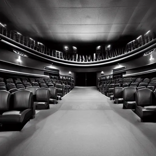 Prompt: award - winning photograph of a movie theater interior liminal space, liminal space, creepy, 8 k hd