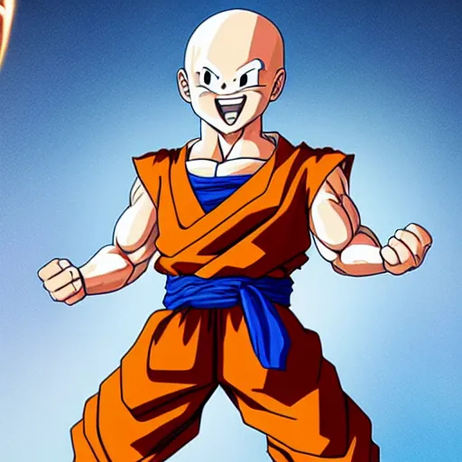 Prompt: photo of goku without arms, no hair, big smile