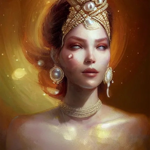 Image similar to a beautiful portrait of a pearl goddess by greg rutkowski and raymond swanland, trending on artstation, ultra realistic digital art