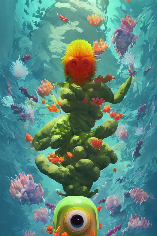 Image similar to 3 d render creature animal sushi cristal very big eye roots cactus elemental flush of force nature micro world fluo fishscale, comics gta 5 cover, official fanart behance hd artstation by jesper ejsing, by rhads, makoto shinkai and lois van baarle, ilya kuvshinov, ossdraws