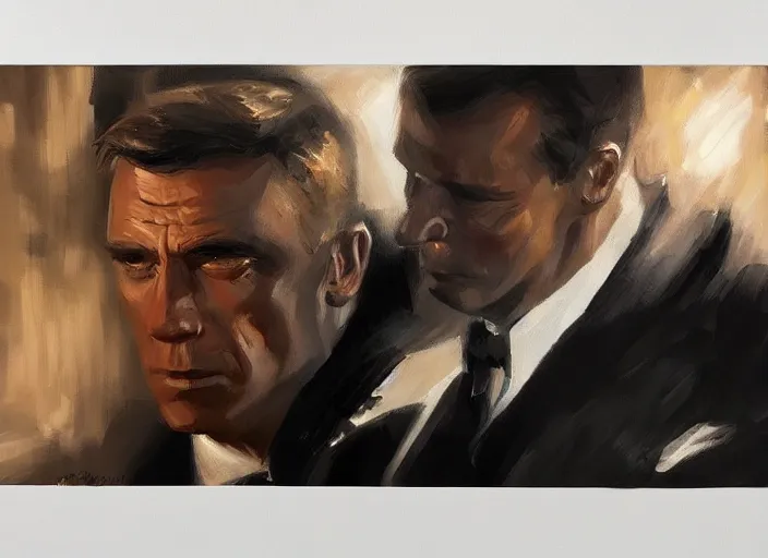 Image similar to James Bond, concept art oil painting by Jama Jurabaev, extremely detailed, brush hard, artstation