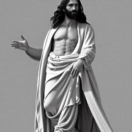 Image similar to an extremely detailed sculpture of a ridiculously good looking jesus that looks like a jewish gigachad as the christo redentor, long curly hair, elegant ancient greek dress, very detailed, rio de janeiro, beautiful, intricate, cinematic, artstation, william bouguereau, alphonse mucha, greg rutkowski, rossdraws, octane render