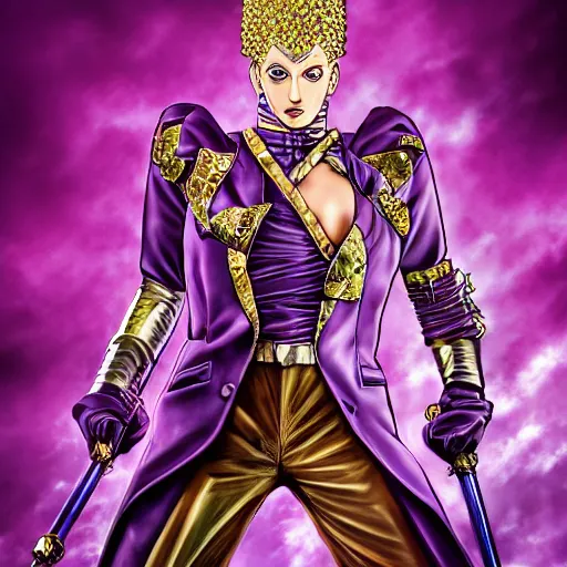 Image similar to a portrait of a killer queen from jojo bizarre adventure ,Grim fantasy, Araki jojo, HDR, natural light, shoulder level shot, dynamic pose, award winning photograph, Mucha style 8k,