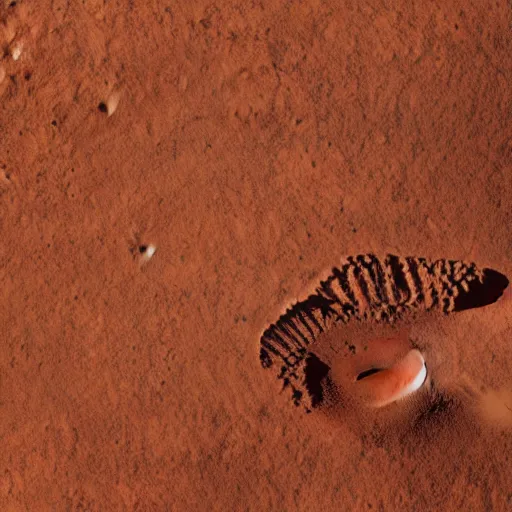 Image similar to painting of cat paw imprint on a mars surface, style of greg rutkowski