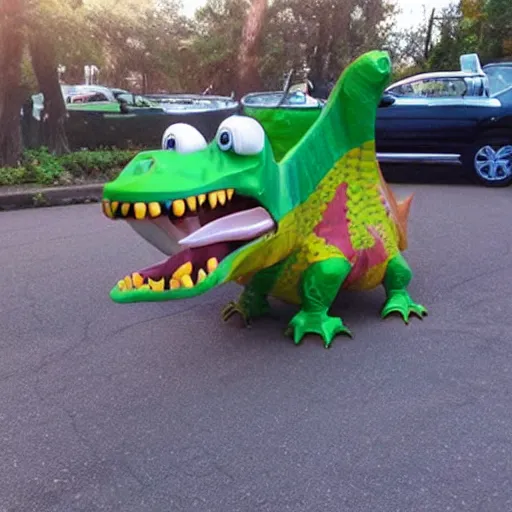 Image similar to dinosaur car