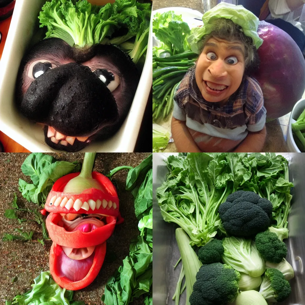 Prompt: vegetable making a funny face