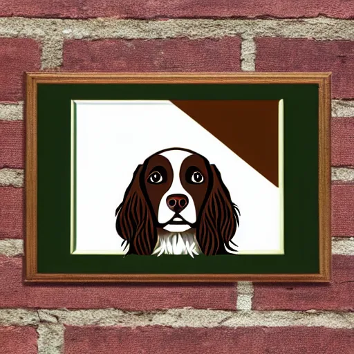 Image similar to painting of a brown and white sprocker spaniel pub logo