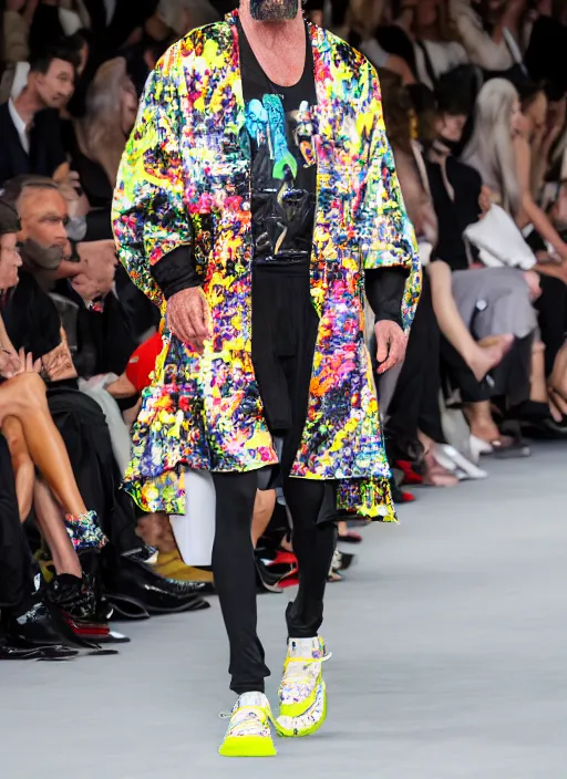 Image similar to hyperrealistic and heavy detailed balenciaga runway show of hulk hogan, leica sl 2 5 0 mm, vivid color, high quality, high textured, real life