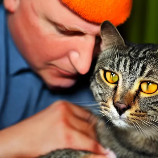 Image similar to a picture of an orange man petting a cat, digital art, 8 k.