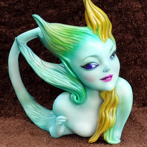 Prompt: an amazing ceramic realistic arial mermaid sculpture mug, creative, beautiful, award winning design, functional, colorful